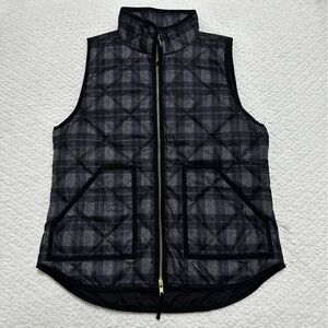 J. Crew Black Gray Plaid Vest Down Filled Medium